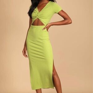Style twist lime green twist front cut out midi dress